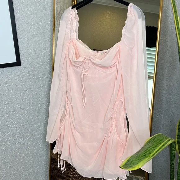 HOUSE OF CB 'Baby' Pink Quartz Chiffon Cutout Halter Mini Dress NWOT